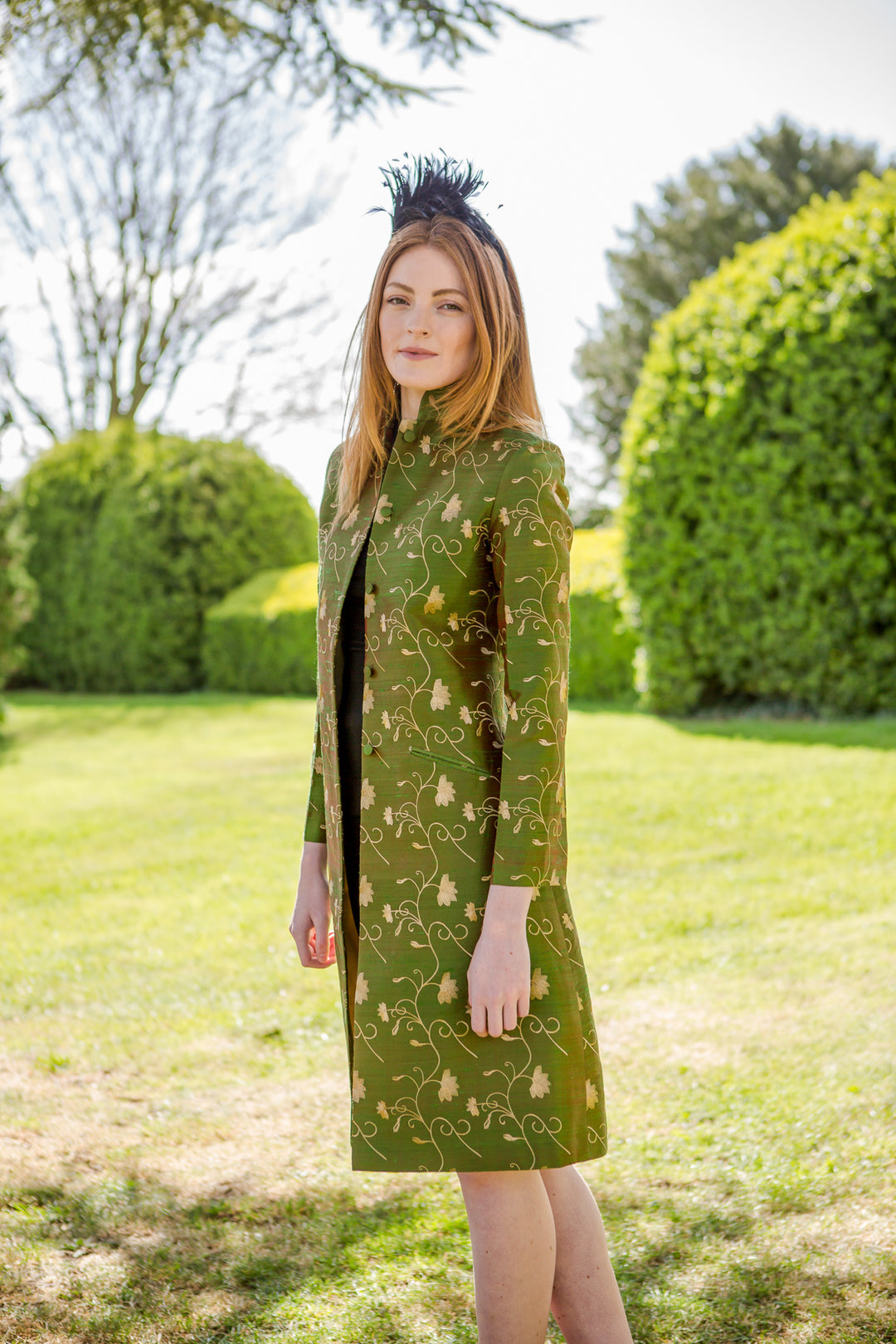 Green embroidered coat. Plus size wedding outfit. 