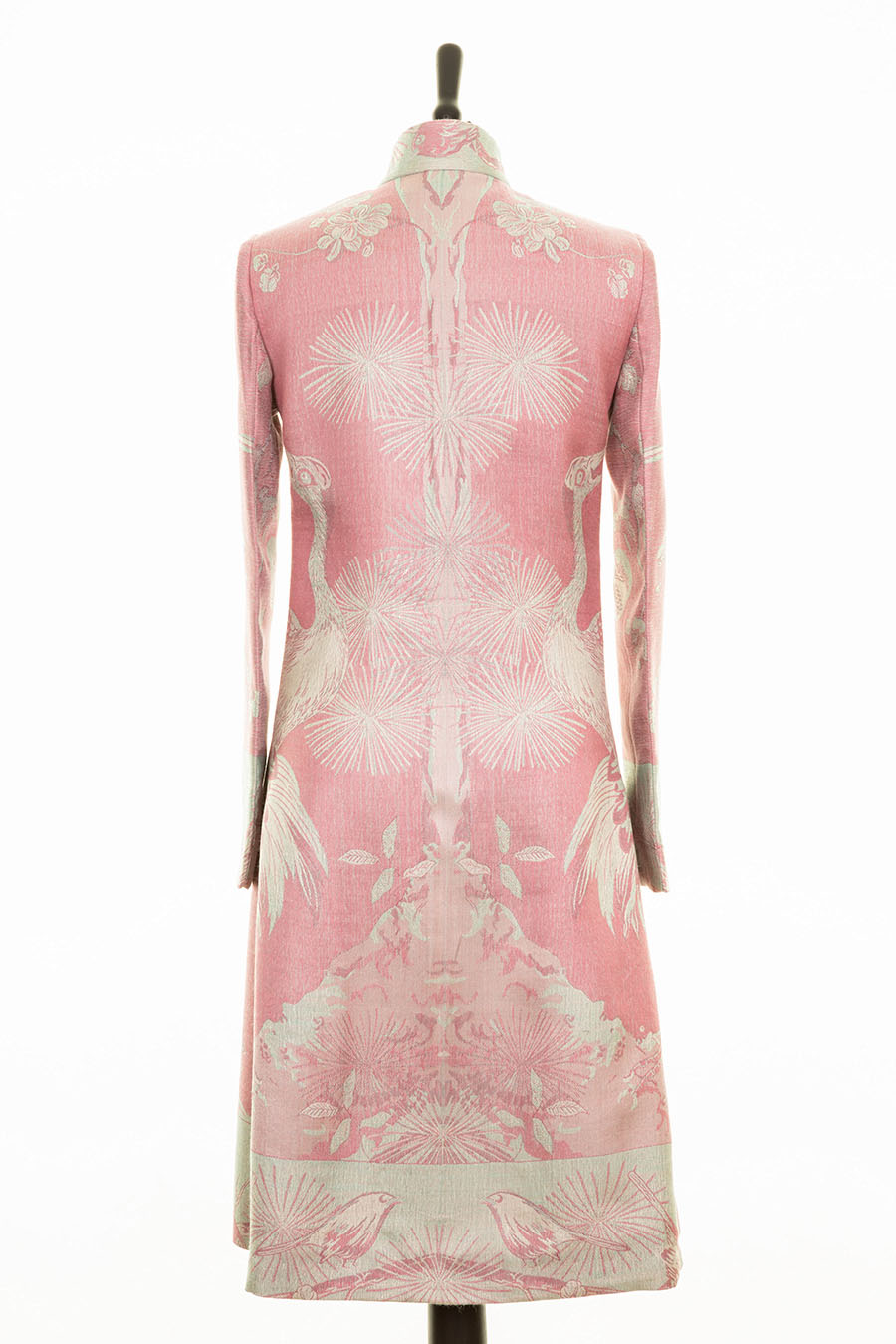 Shibumi Women's Nehru Silk Coat in Rococo Pink - Rear View