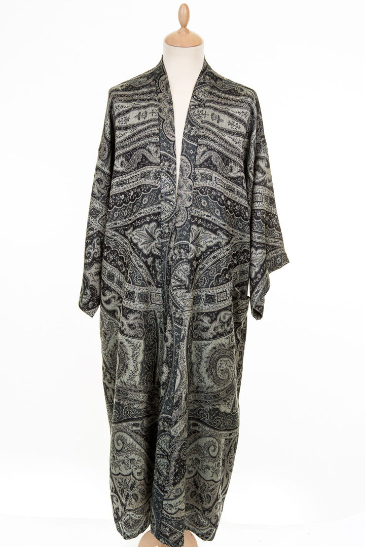 Long black and white dressing gown. Unique pattern gown that is made from cashmere. 