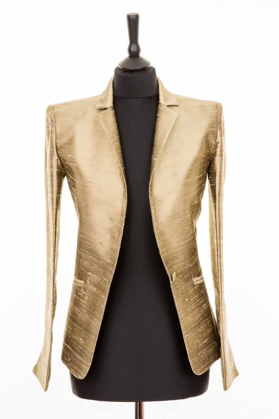 Gold fitted raw silk women's jacket. Wedding guest jacket, mother of the bride or groom gold blazer. 