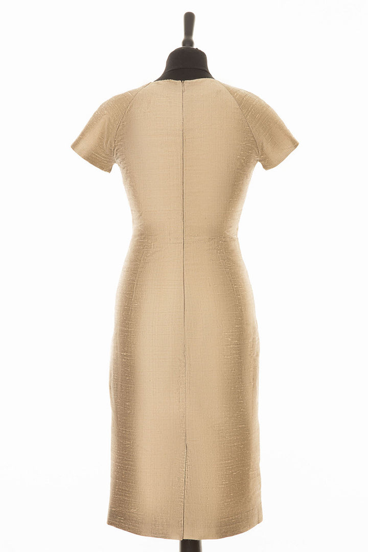 Shibumi Marilyn Silk Dress in Oyster Gold rear view