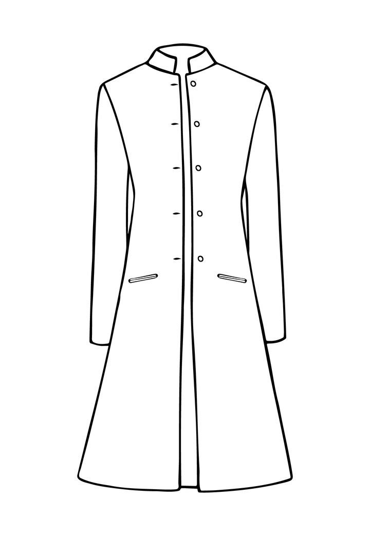 High collar women's coat with buttons and pockets. 