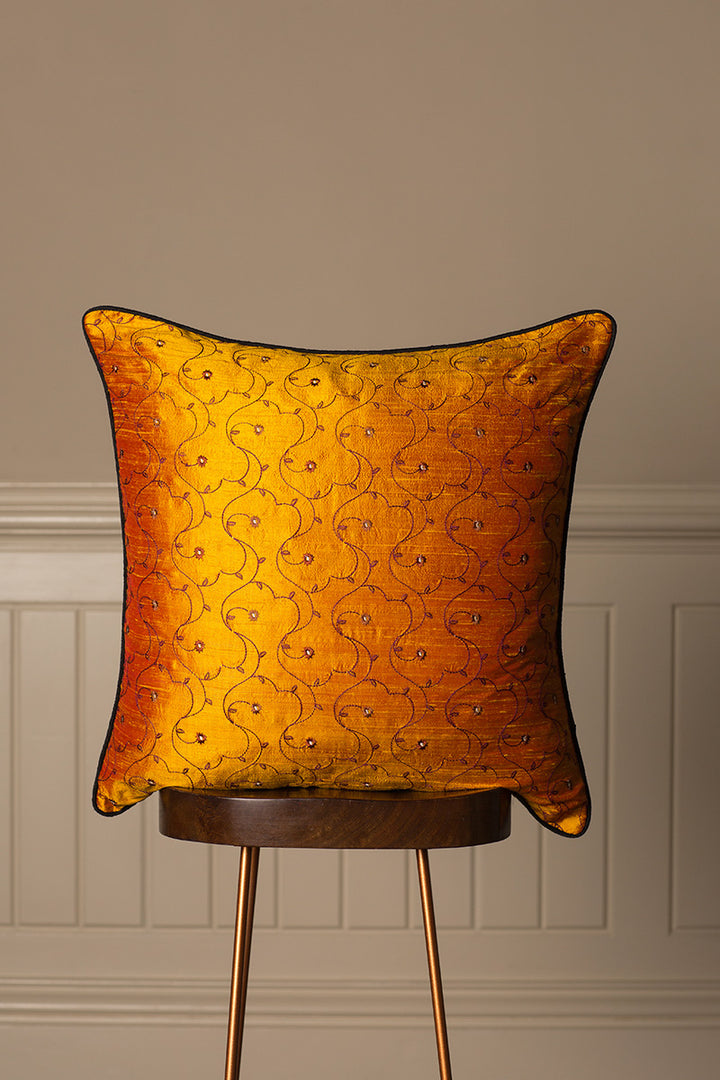 Embroidered yellow sofa cushion