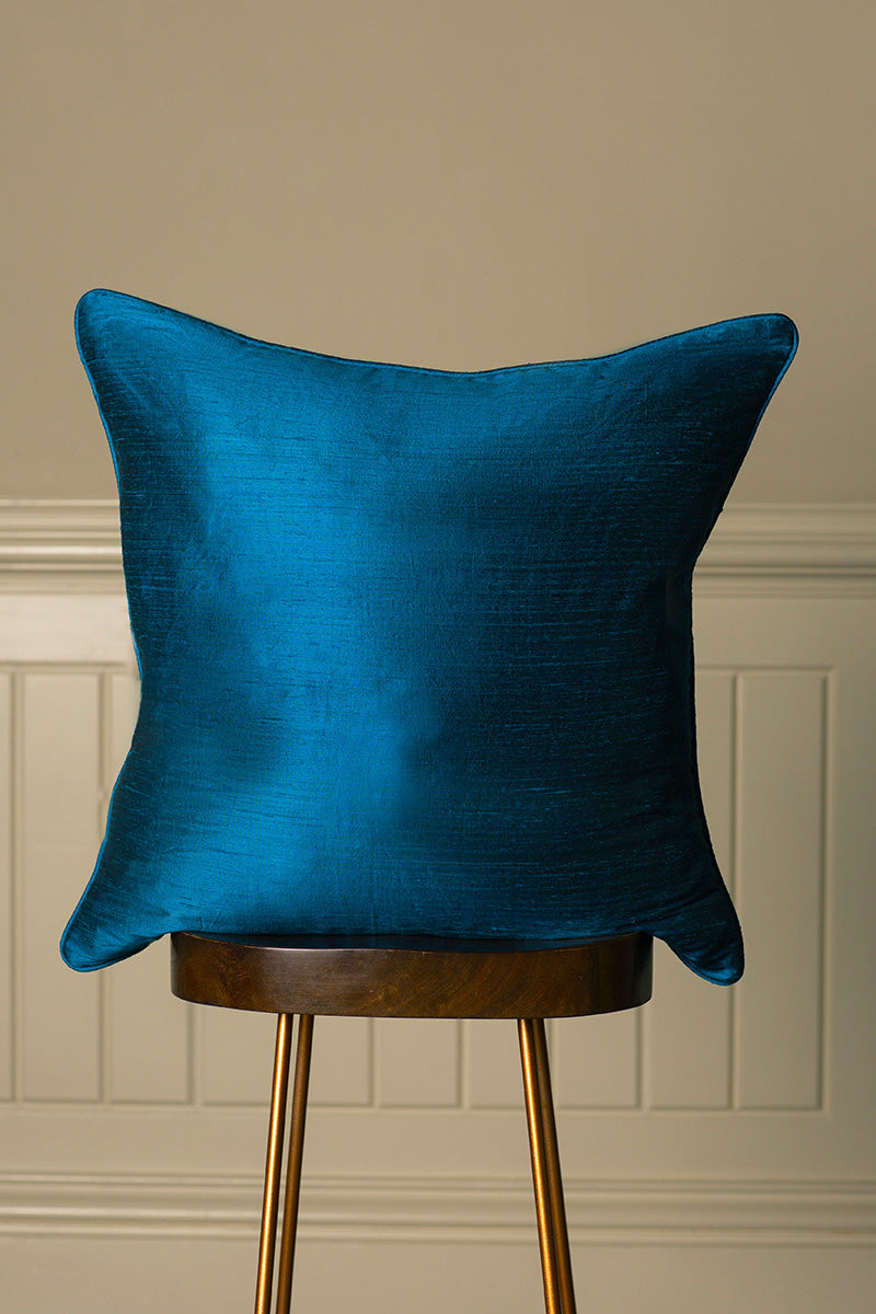 Large blue raw silk cushion