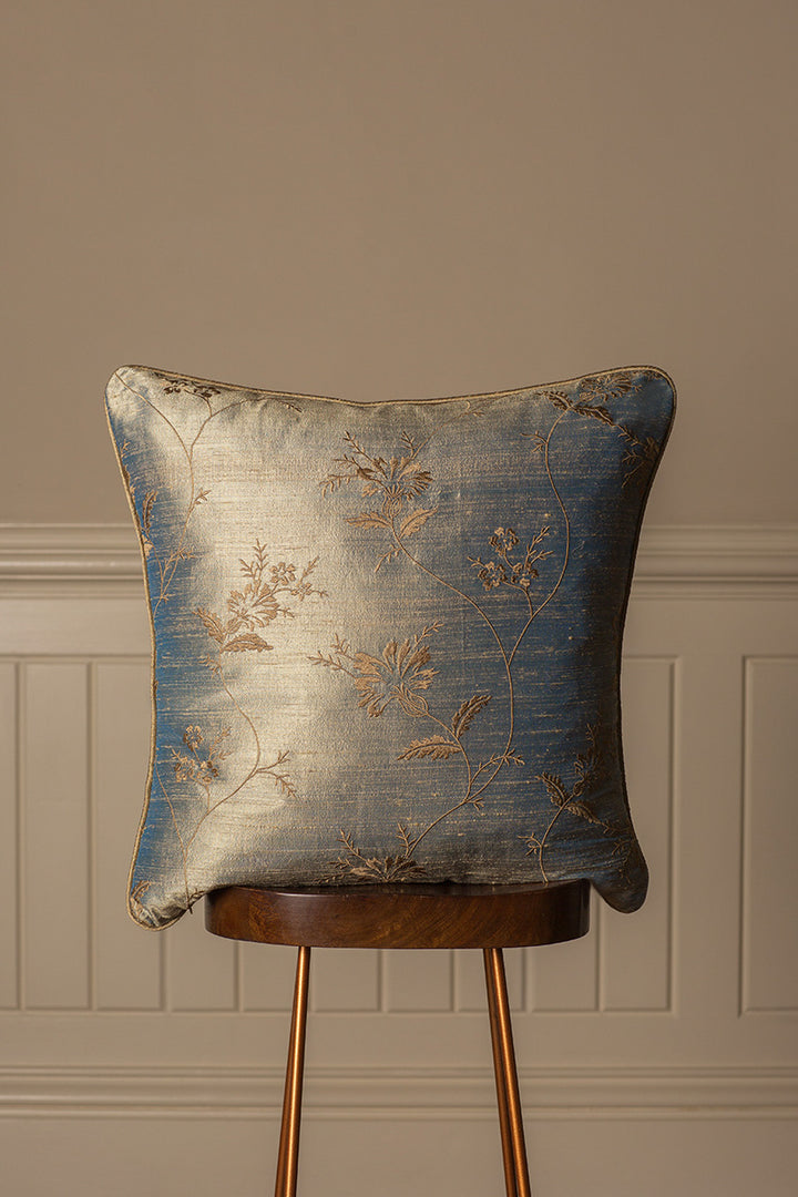 Large embroidered light blue sofa cushion