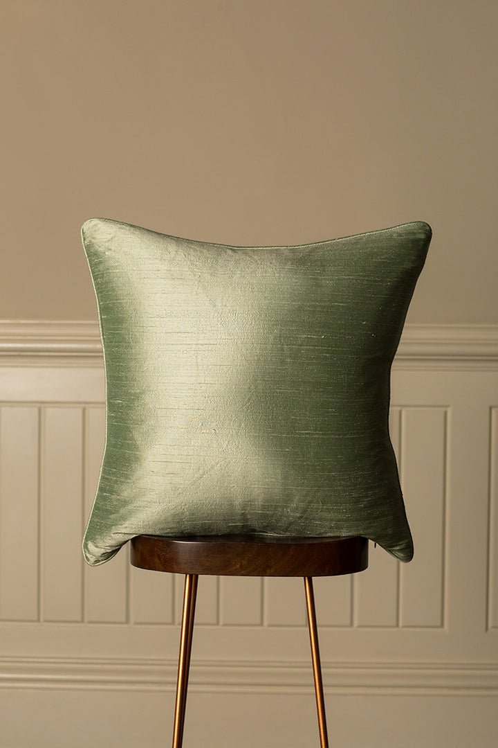 Soft green silk cushion 