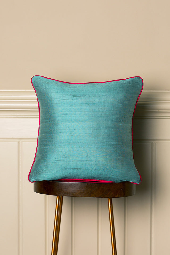 Blue silk sofa pillow. 