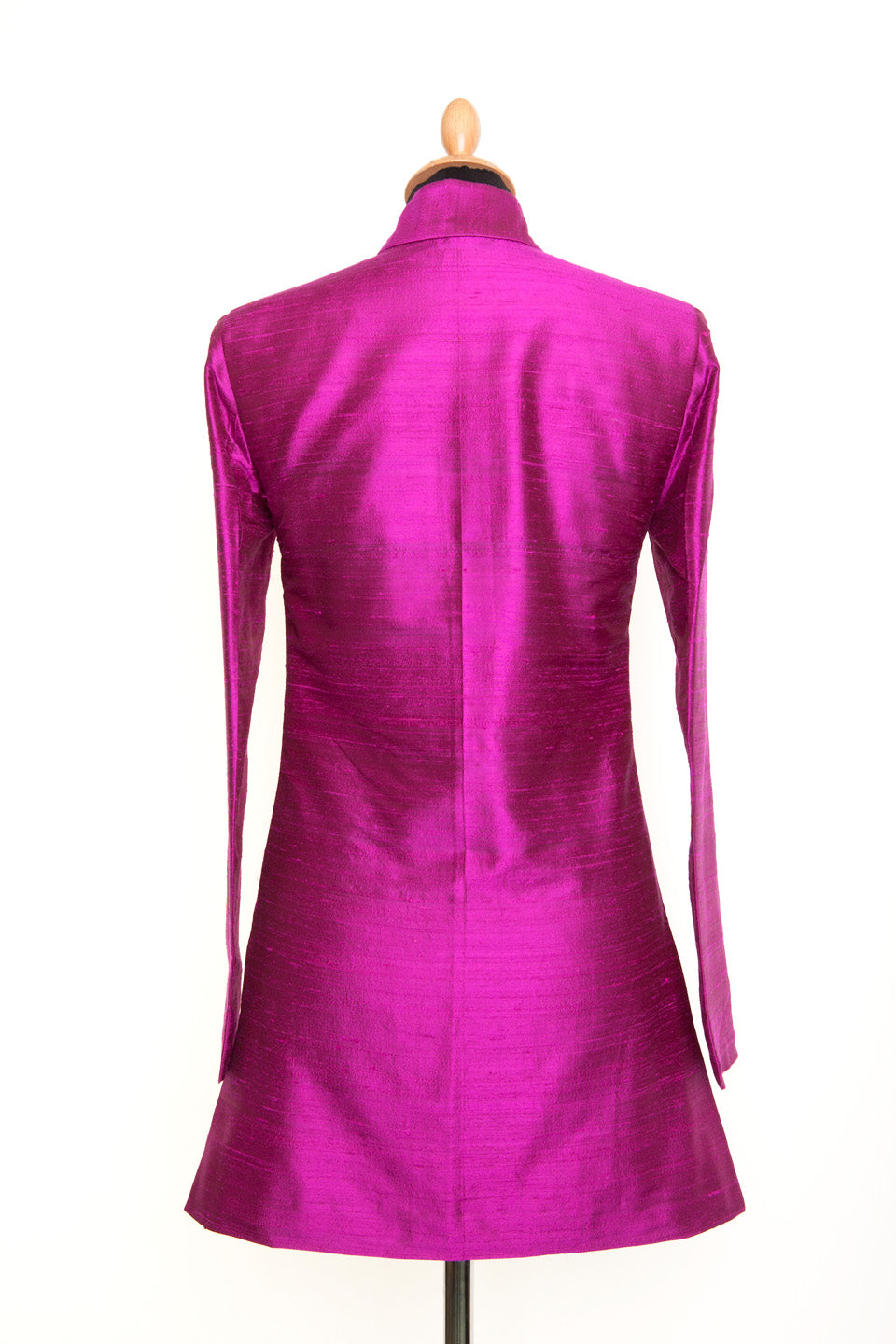 Shibumi Long Nehru Silk Jacket in Wild Orchid Rear View