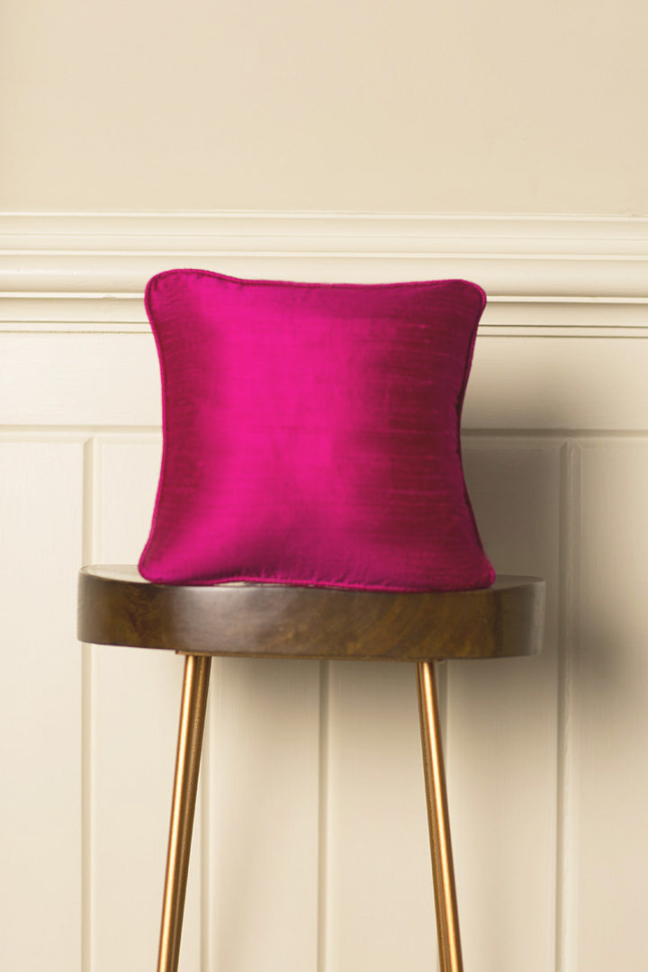 Pink silk handmade cushion. Raw silk fabric sofa and bed cushions by Shibumi. 