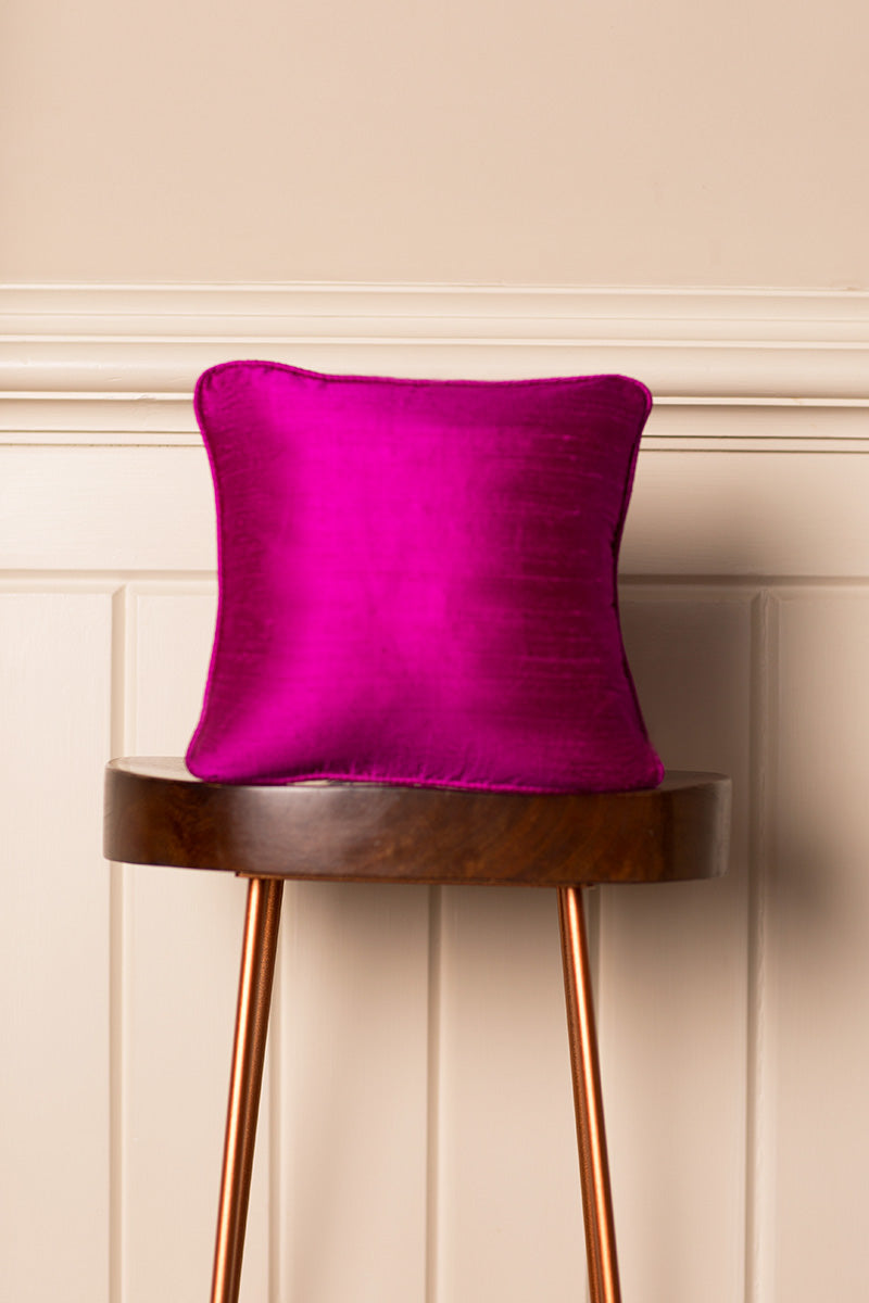 Small raw silk cushion in bright pink. Sofa or bed cushions. 