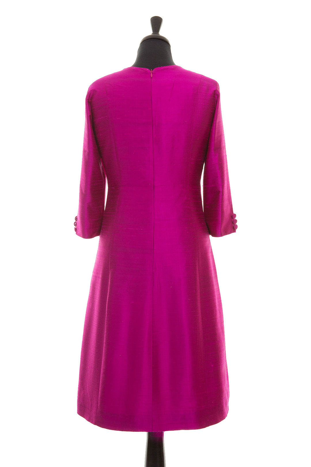 bright magenta pink raw silk a-line shift dress, wedding guest outfit, plus size mother of the bride outfit, best ascot outfits