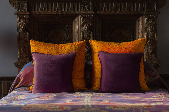 English country house silk bed cushions. 