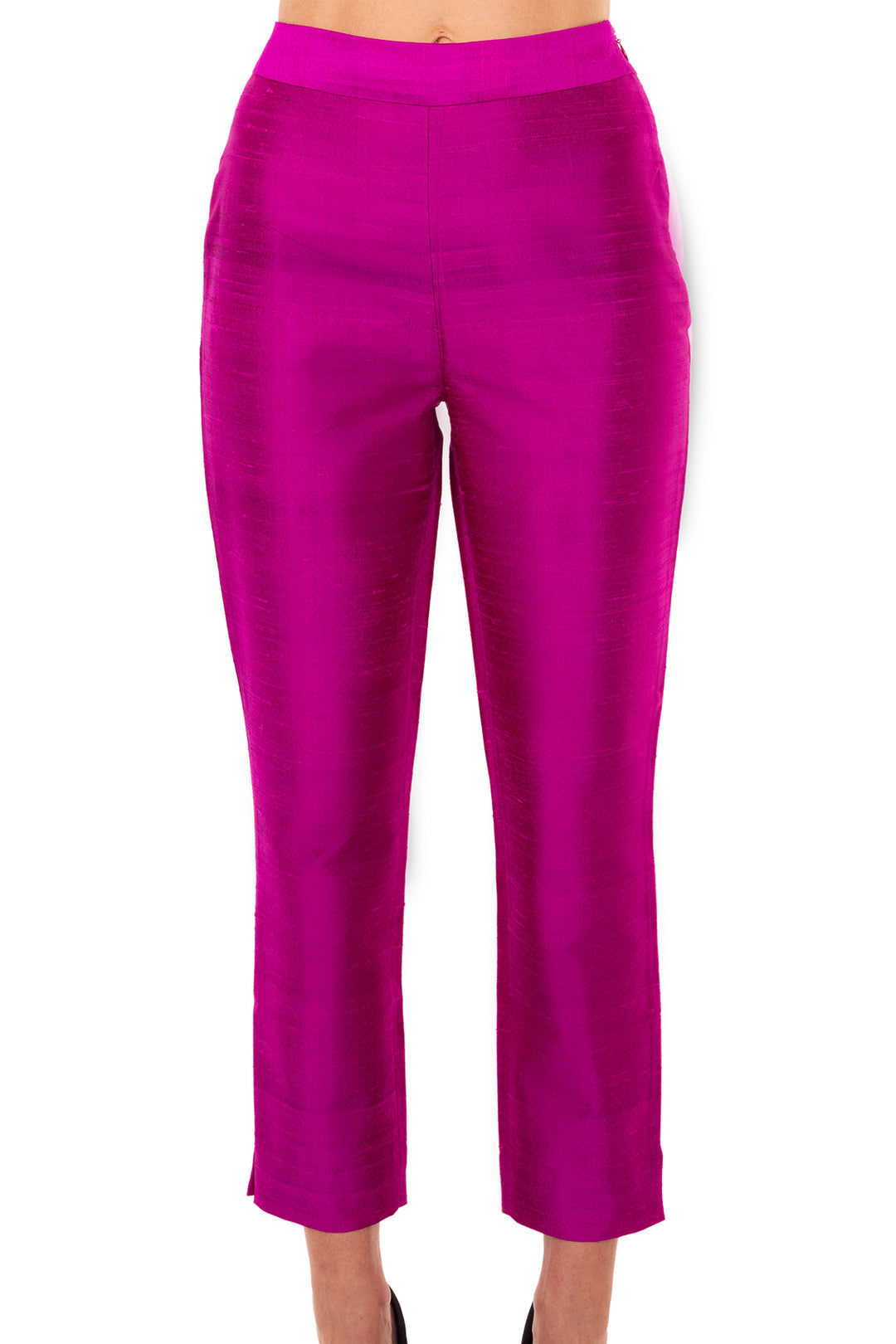 Straight leg bride pink trousers. Silk cigarette trousers for women. 