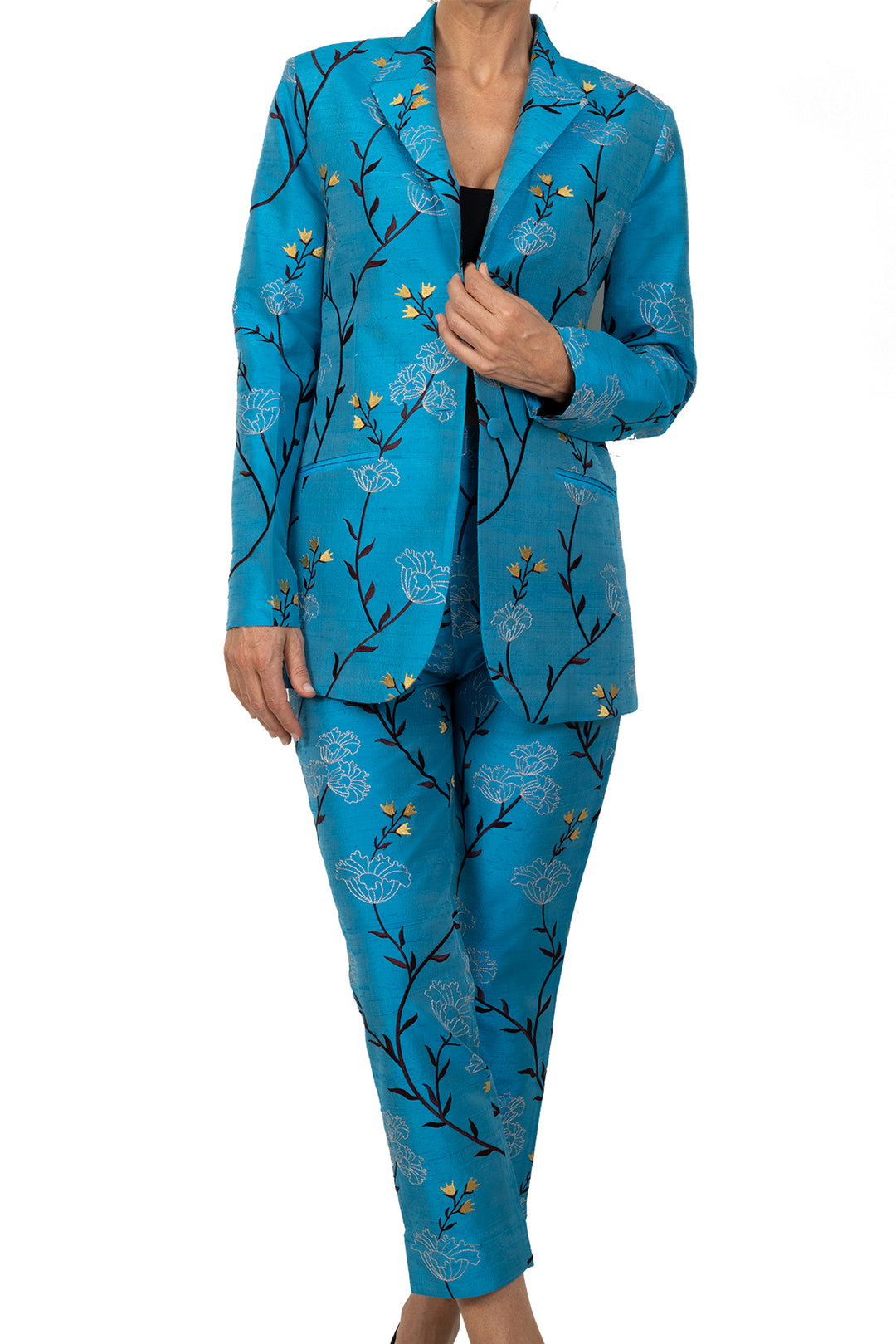 Straight leg women's suit. Silk suit for weddings. 