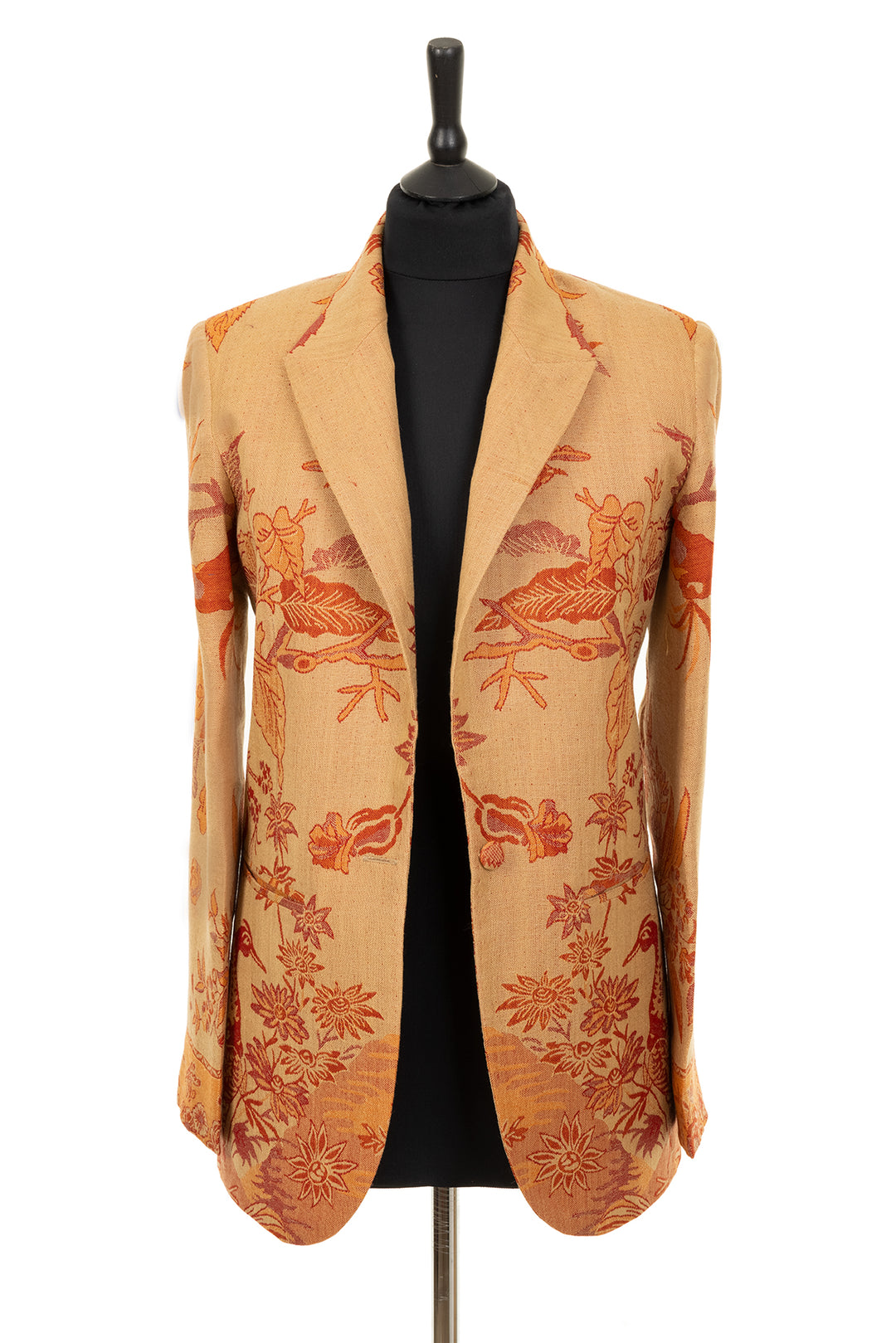 Yellow cashmere jacket for women with orange flowers. Unique jacket for women. 