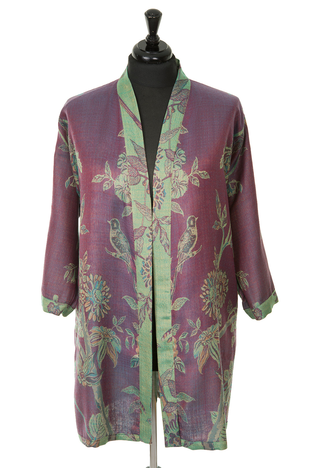 Purple and green short kimono. Reversible jacket. Plus size festival outfit for women. 