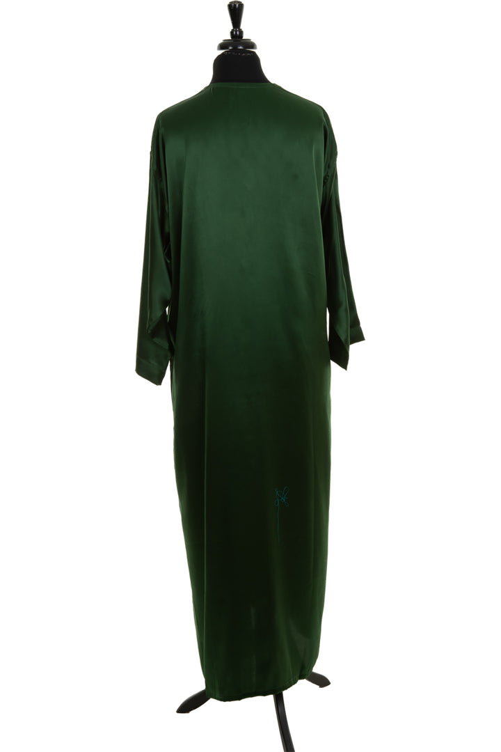 Long silk kaftan. Green summer dress. 