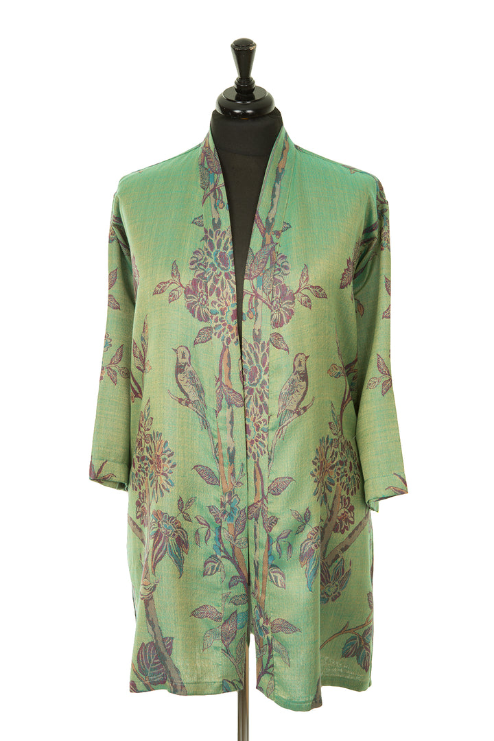 Shibumi Cashmere Kimono Jacket in Dragonfly Green - jewel green. Plus size cool outfit. 