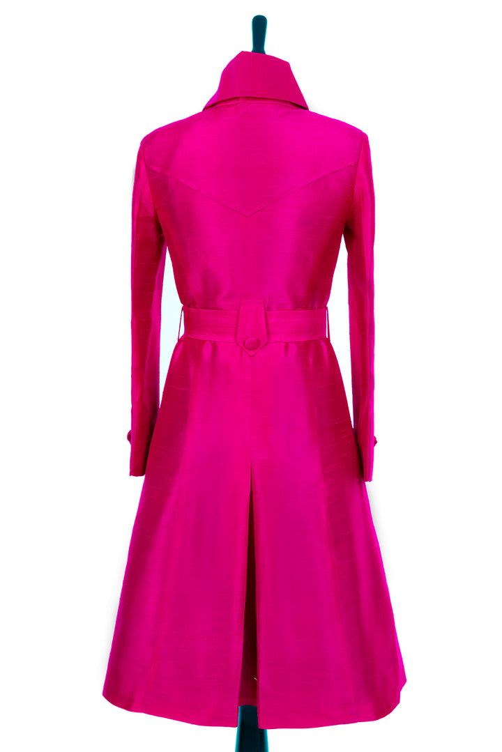 Shibumi Silk Trench Coat in Hot Pink rear view