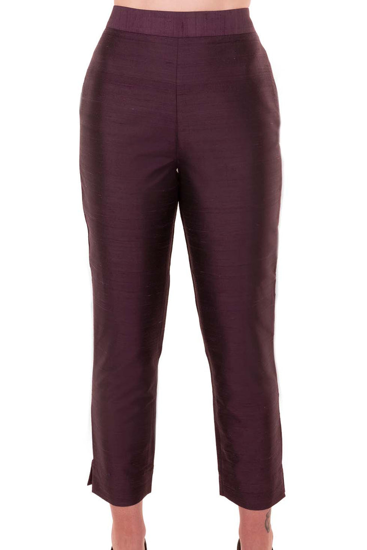 Silk Cigarette Trousers in Aubergine