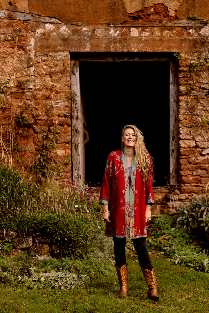 Shibumi Cashmere Kimono Jacket in Venetian Red