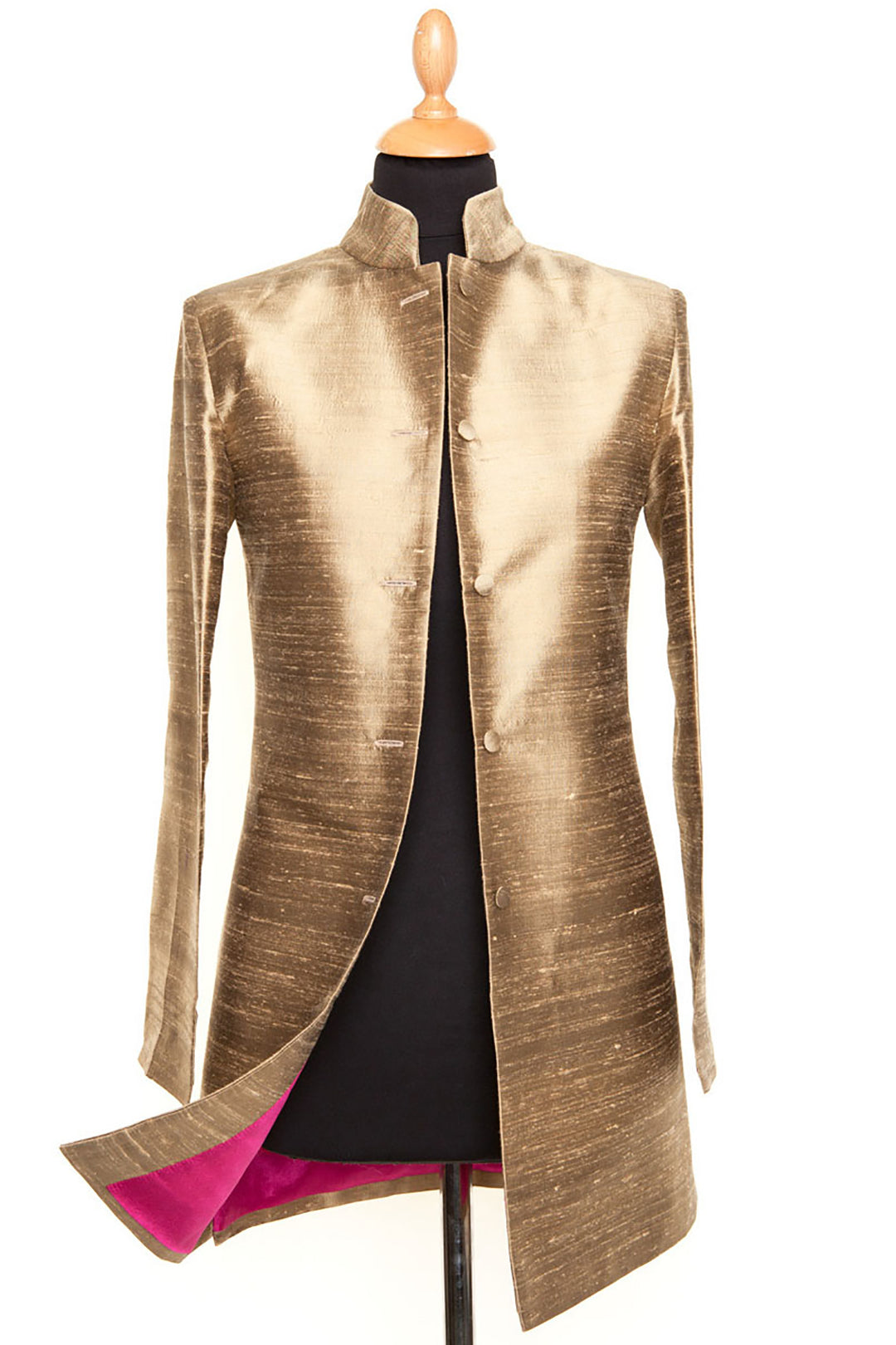 Long Nehru Jacket in Oyster Gold