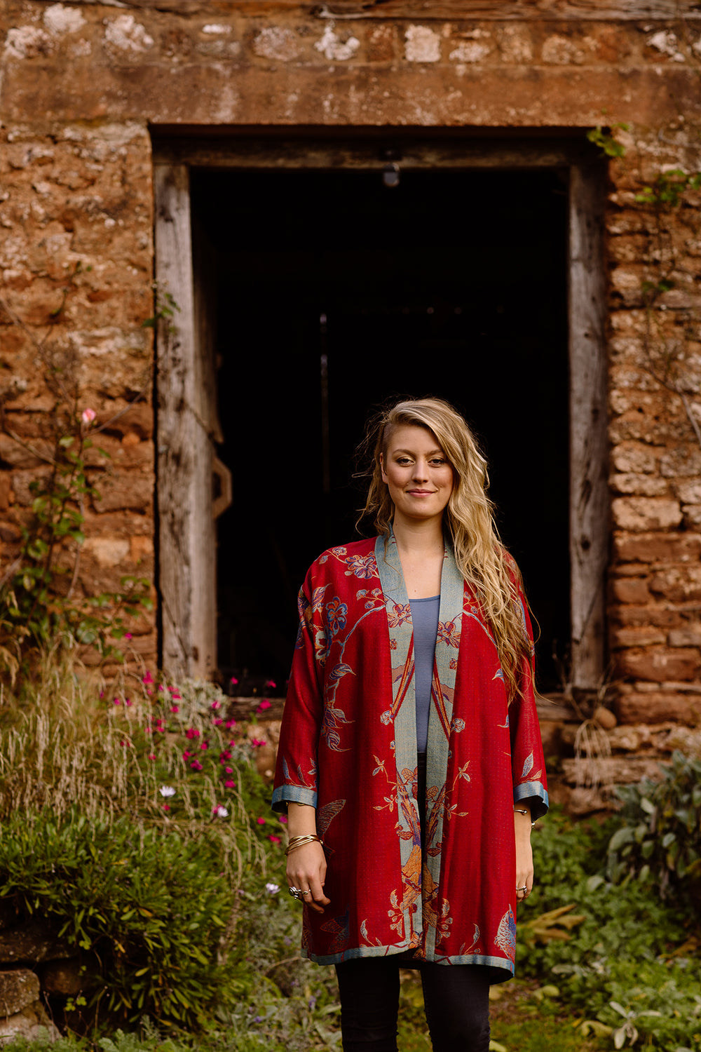 Shibumi Reversible Cashmere Kimono Jacket in Venetian Red