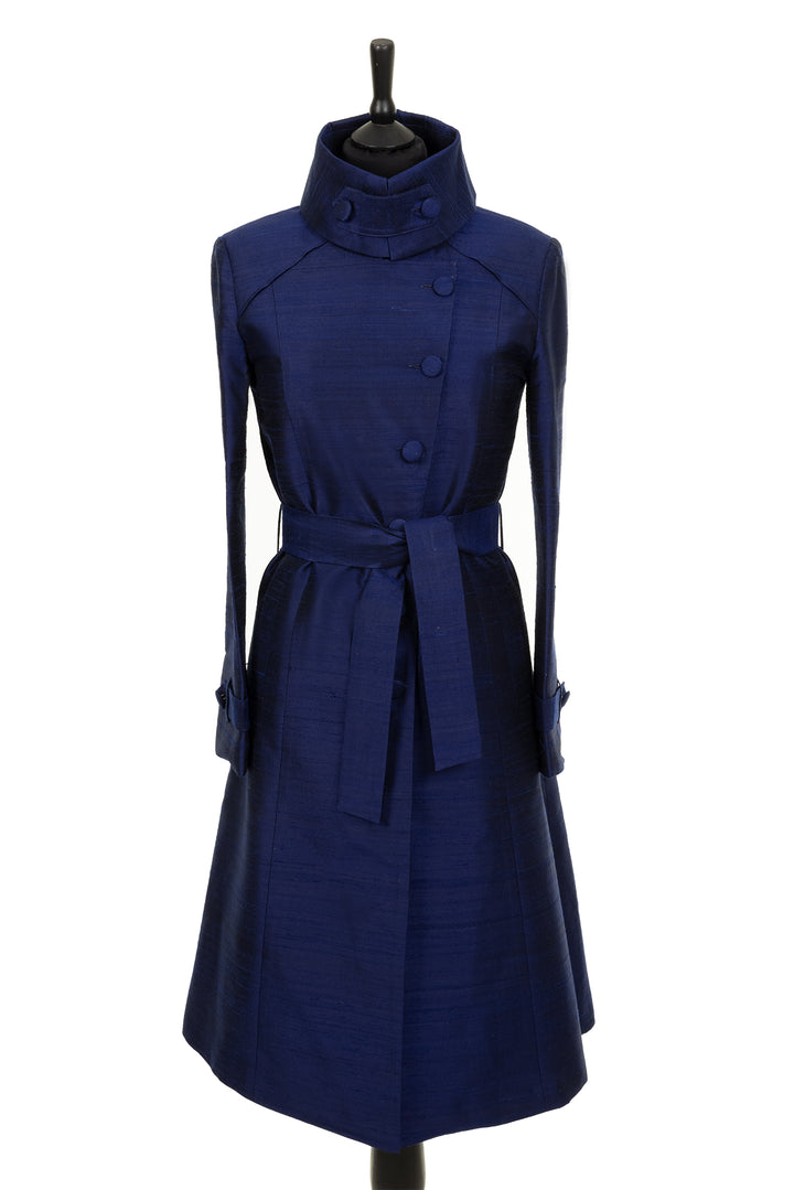 Shibumi Silk Trench Coat in Midnight Blue