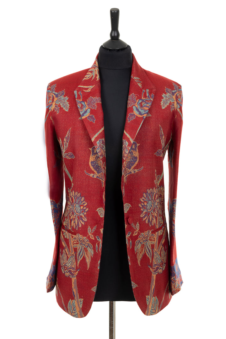 Shibumi Venetian red jacket. Cashmere classic cut jacket in red. Tree of life jacket. 