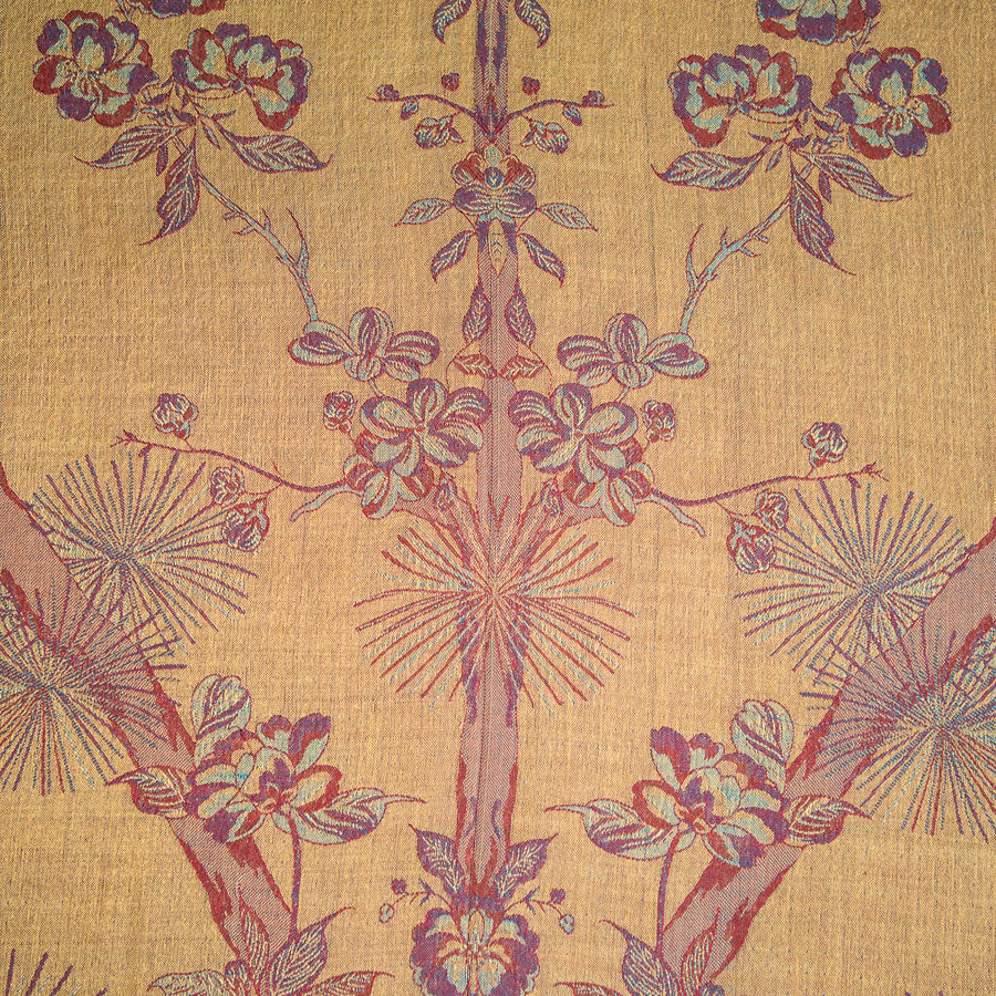 yellow fabric with red flowers