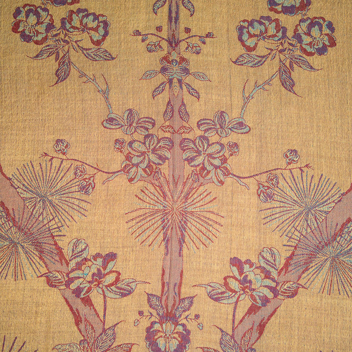 yellow fabric with red flowers