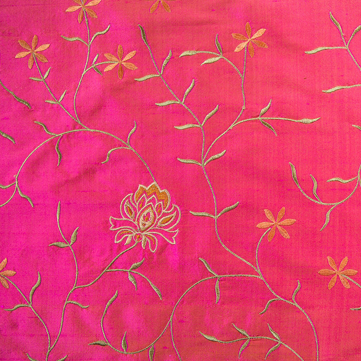 silk pink fabric with embroidery 