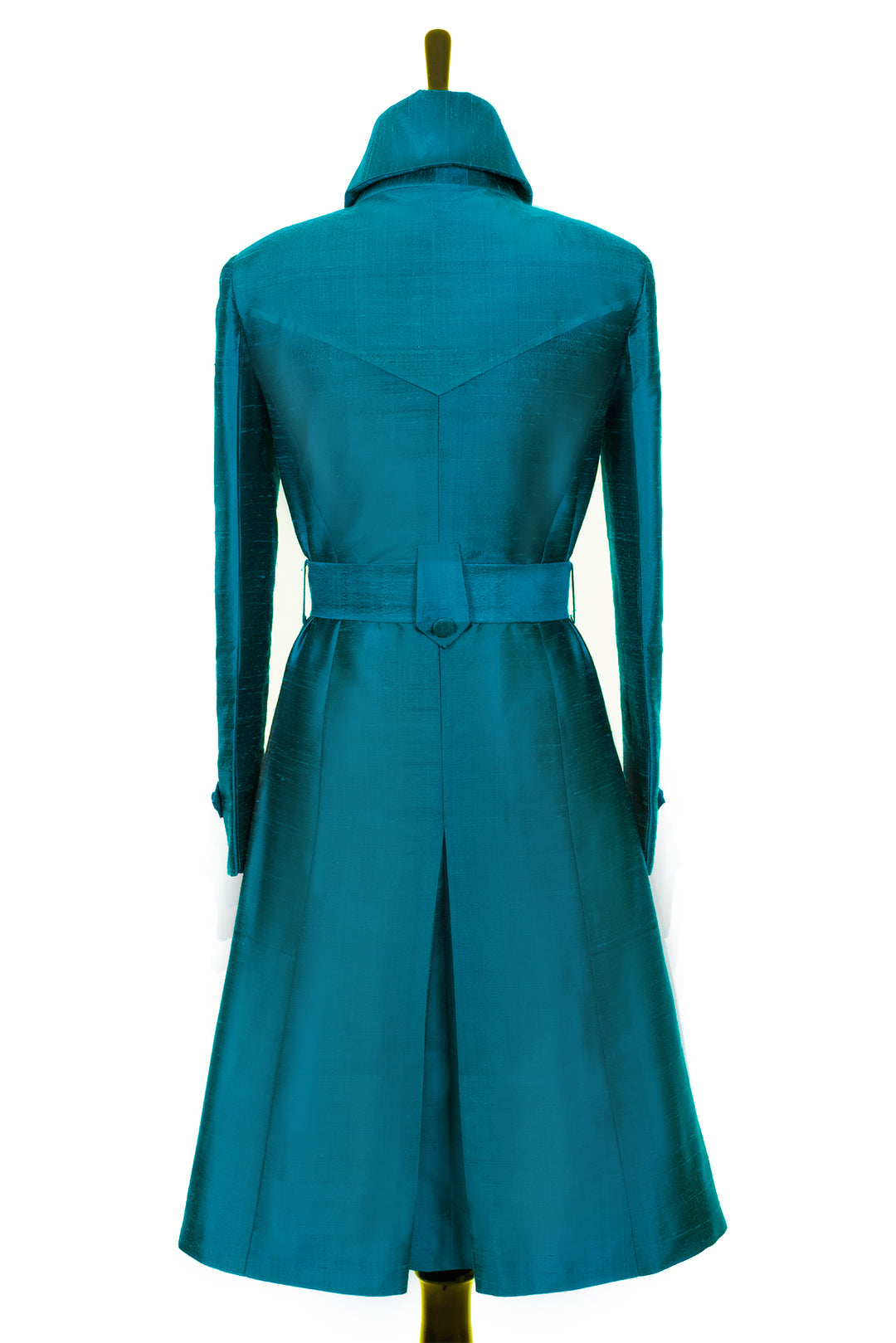 Shibumi Silk Trench Coat in Kingfisher Blue rear view