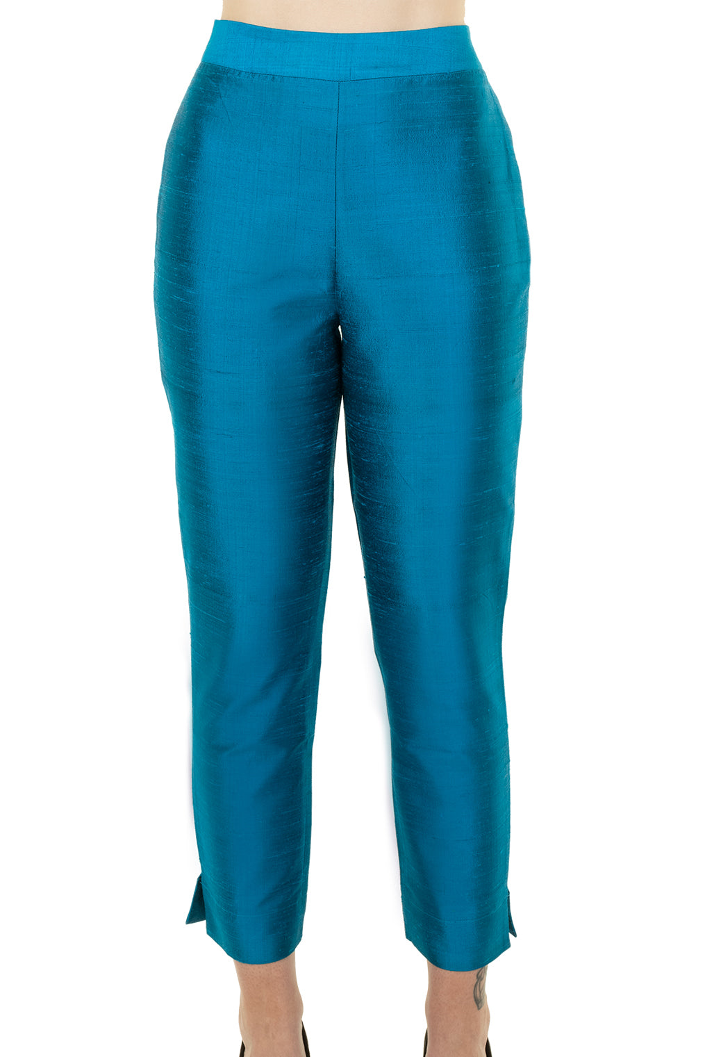 Light blue silk trousers with hight waist. Elegant silk trousers for women. 