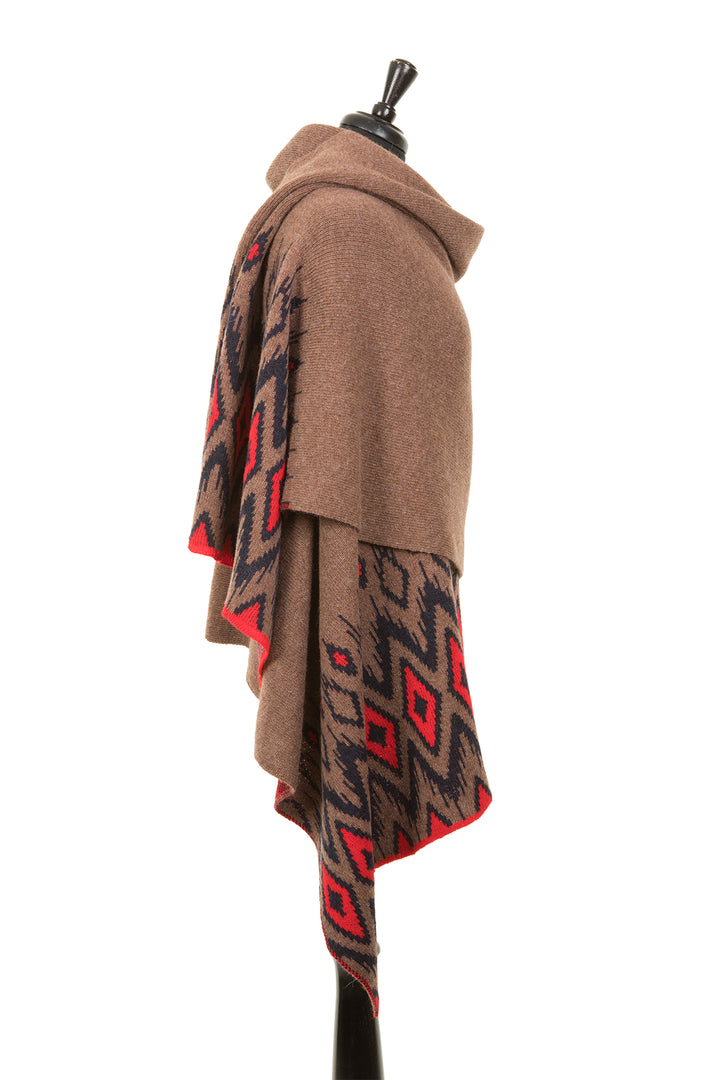 Women's shaw in brown with aztec design. 