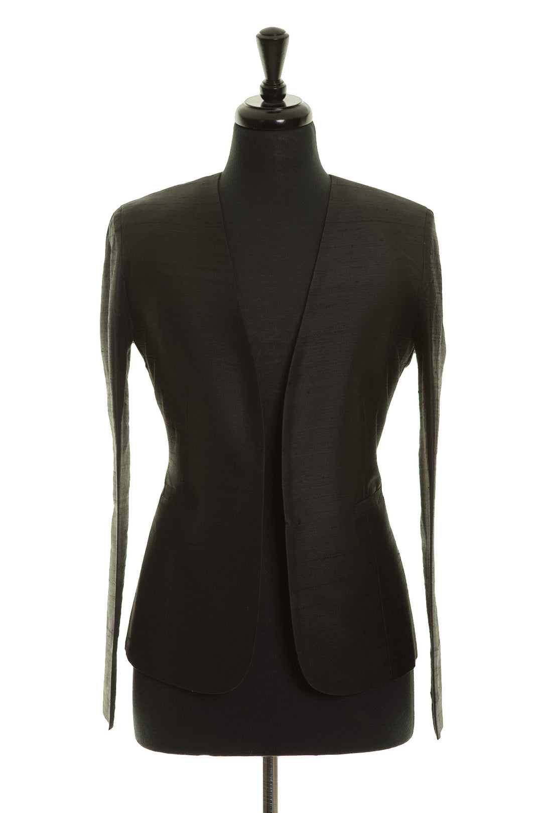 black raw silk fitted smart blazer for women, luxury office wear