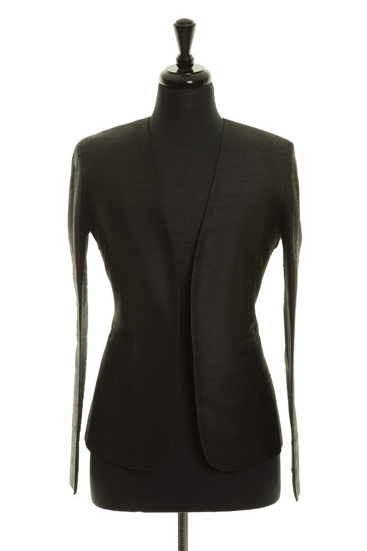 black raw silk fitted smart blazer for women, luxury office wear