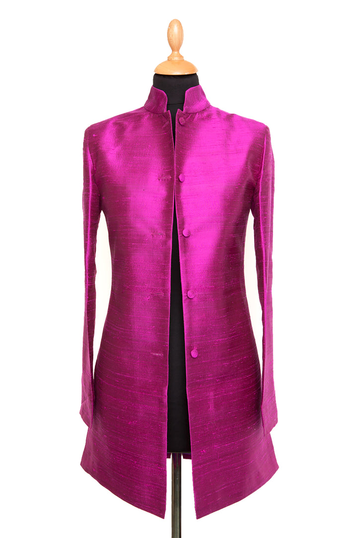 Shibumi Long Nehru Silk Jacket in Wild Orchid