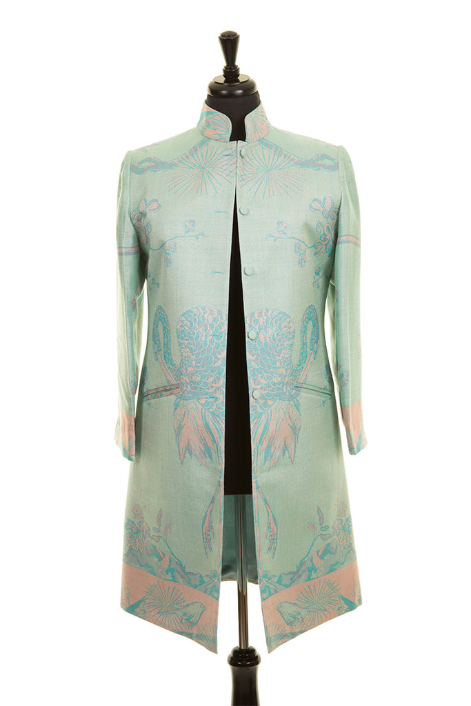 Ladies blue silk velvet embroidered Nehru collar jacket