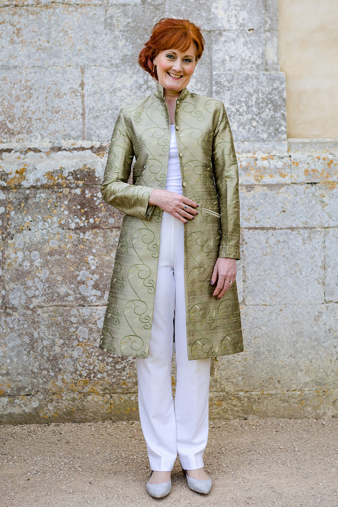 Green and gold mother of the bride coat. 