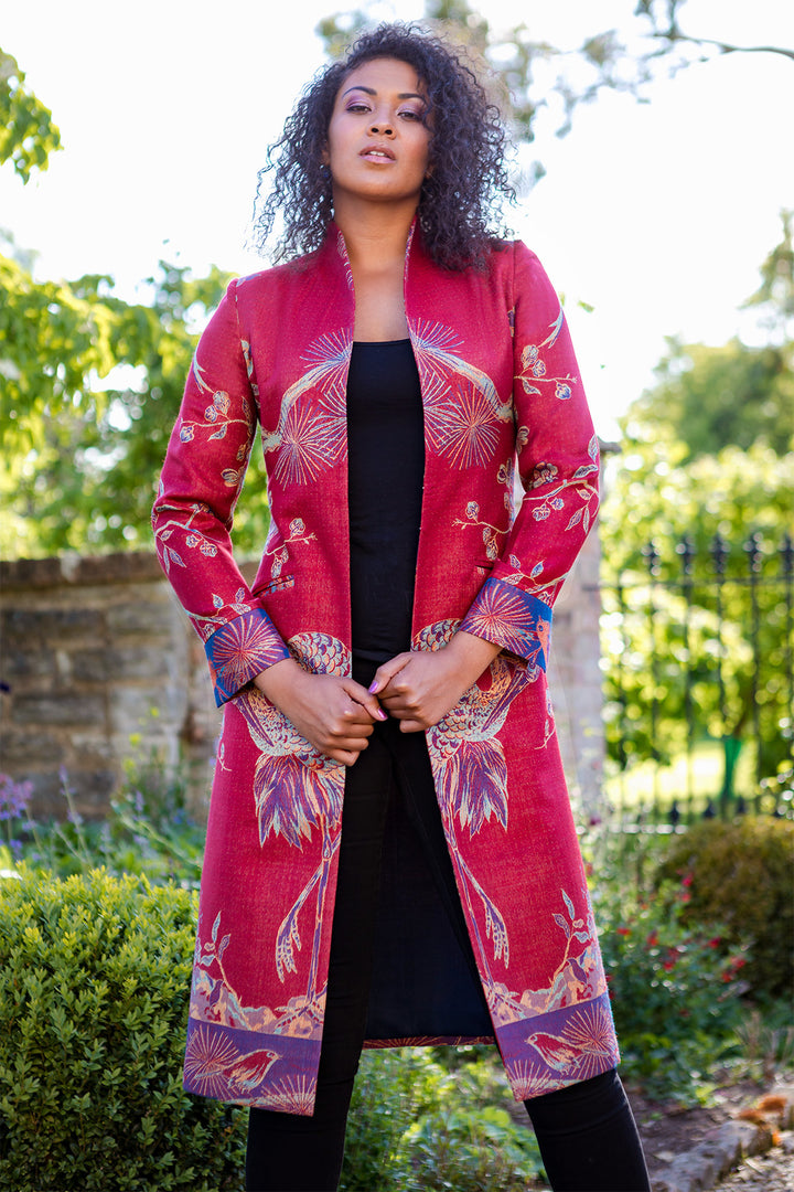 Knee length red cashmere coat 