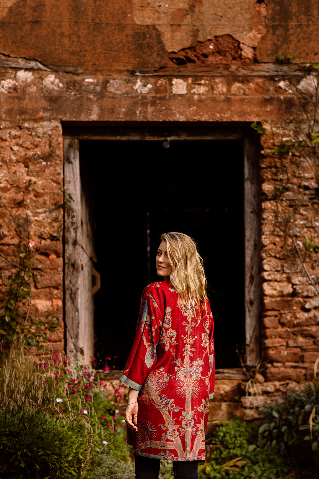 Reversible Cashmere Kimono Jacket in Venetian Red