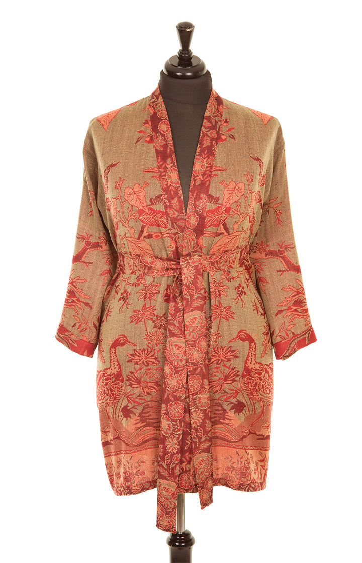 Brown and red short kimono gown. 