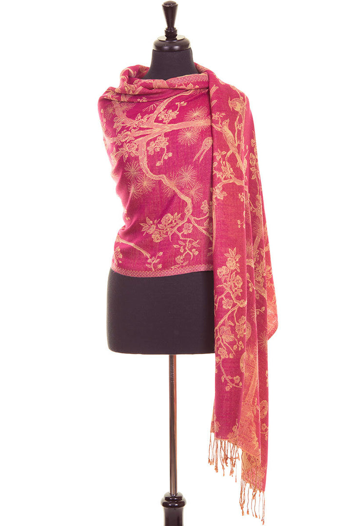 Cashmere Shawl in Deep Raspberry. Reversible shawl. 